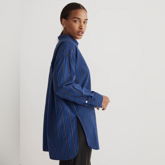 Madewell The Signature Poplin Oversized Shirt Blue Stripe Small - Picture 2 of 6